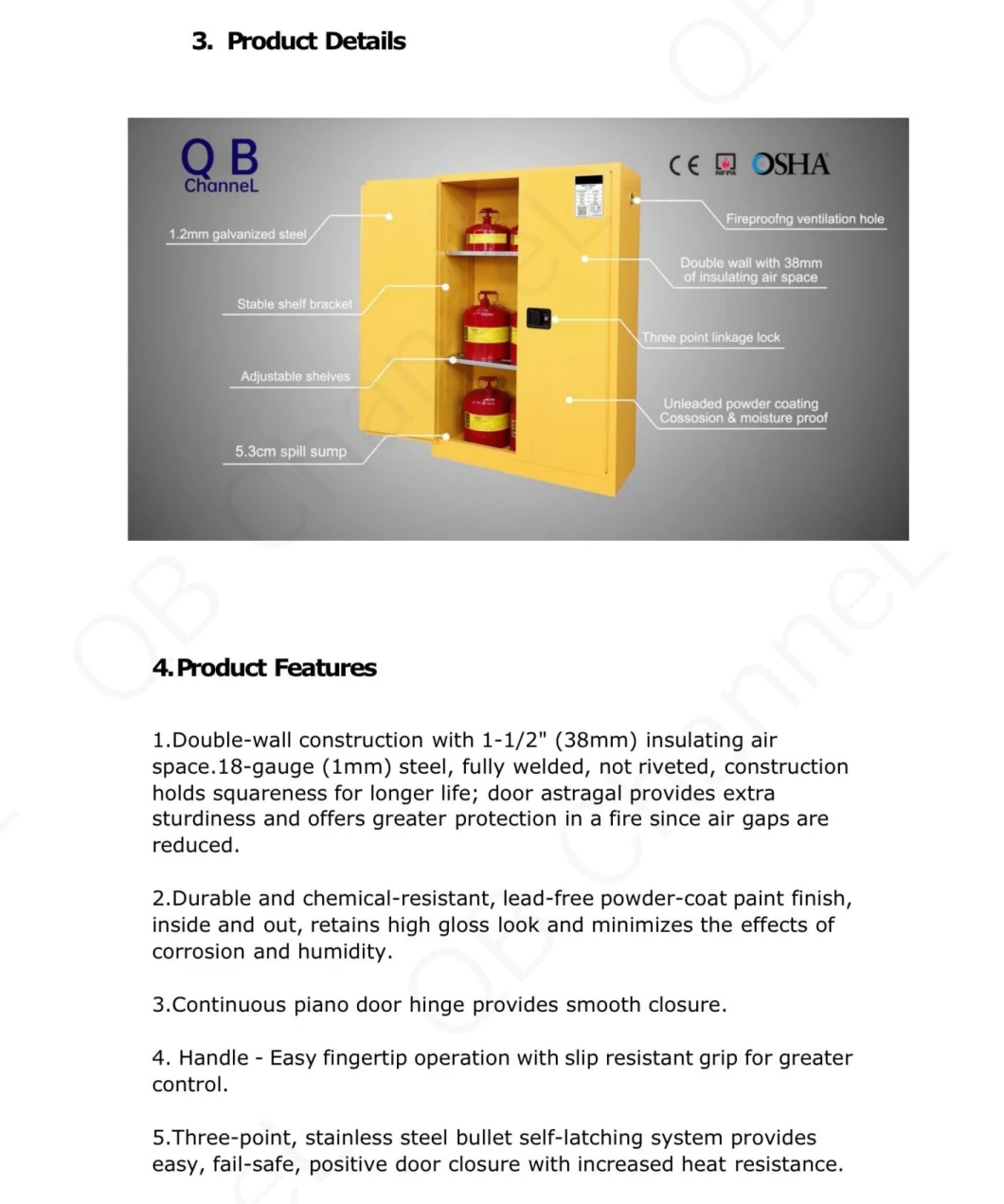 Laboratory Industry FM & CE 60 Gal/227L Chemical Flammable Liquid Dangerous Goods Safety Storage Cabinets