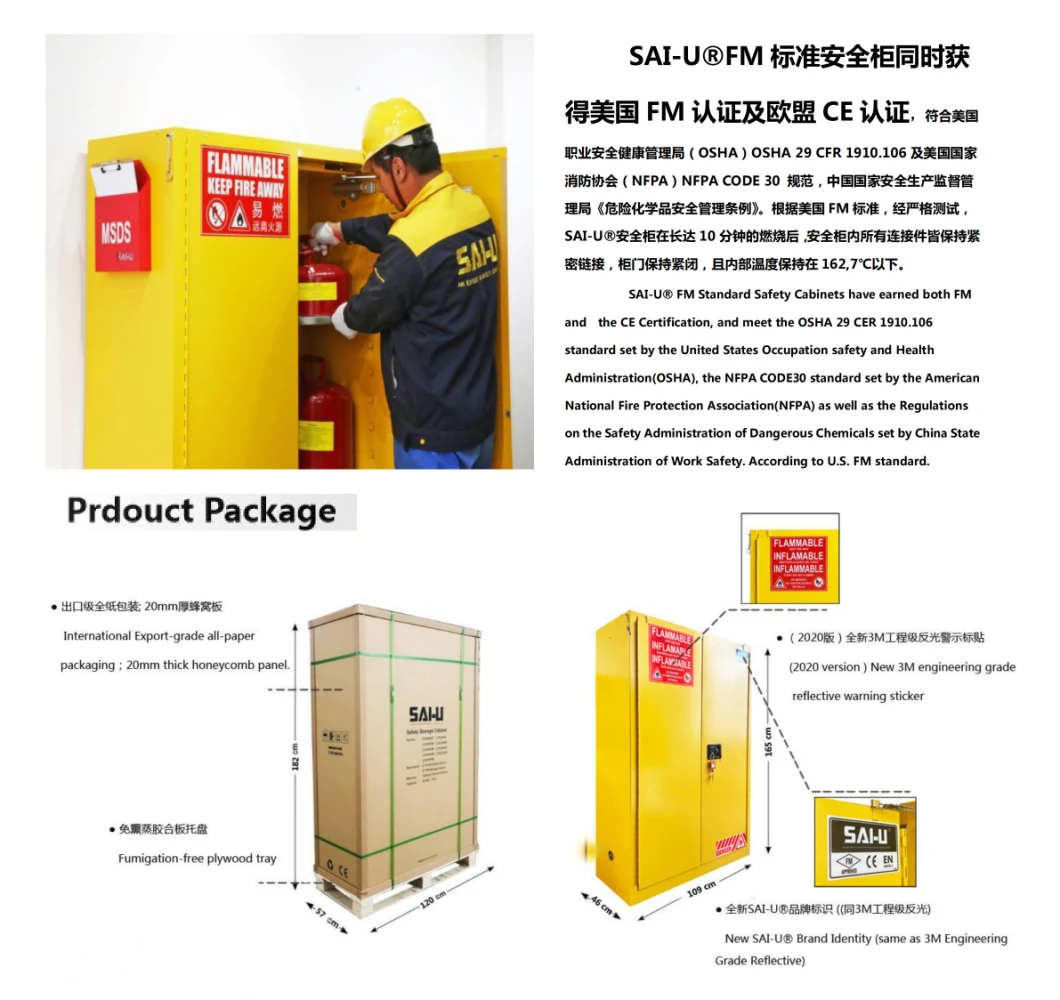 Sai-U 30gal/114L Flammable Safety Cabinet Double Door Laboratory Chemical Safety Storage Cabinet