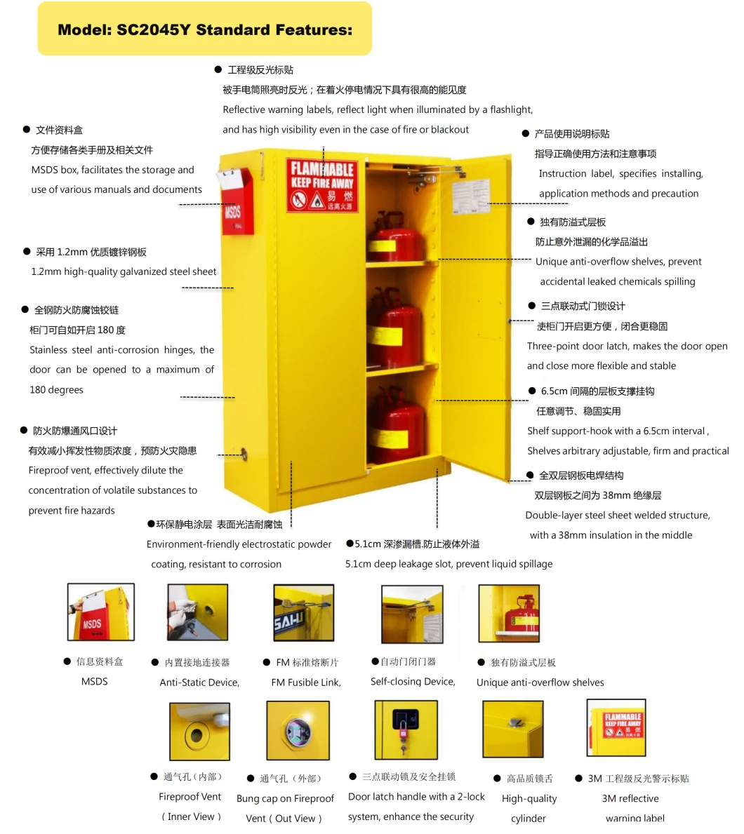 Sai-U 30gal/114L Flammable Safety Cabinet Double Door Laboratory Chemical Safety Storage Cabinet